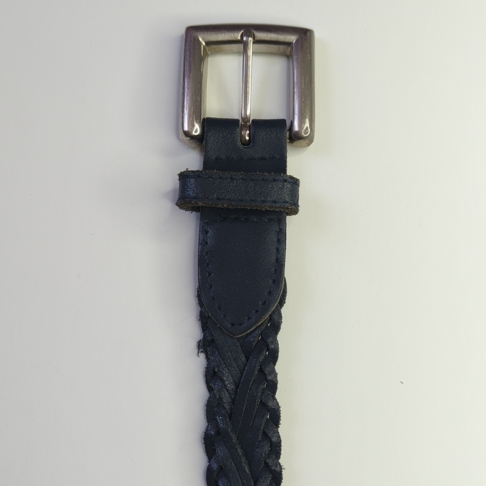 Honors 90's Vintage Classic Braided Genuine Split Cowhide Leather Belt Navy L - Picture 5 of 8